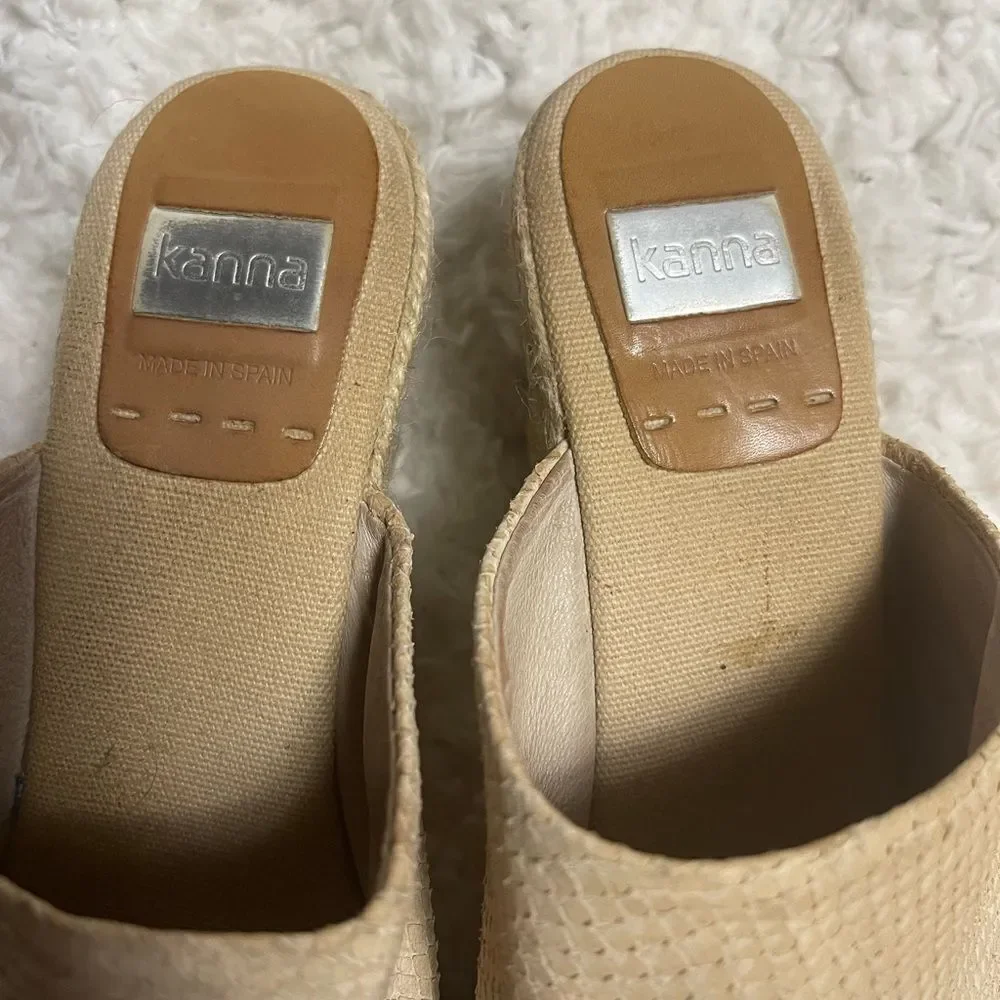 Kanna made in Spain leather suede Beige  Platform Wedge Espadrille SandalsSZ10.5